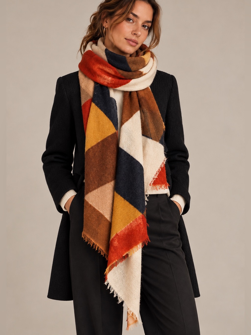 La Fiorentina Geometric Colorblock Oversized Square Blanket Scarf Wrap NWOT